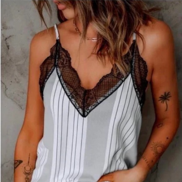 BellanBlue Tops - Eyelash Lace Detail Stripes Cami Top